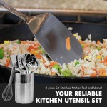 Chef Craft - Conjunto de 8 utensílios de cozinha de aço inoxidável com suporte de utensílios - Imagem 5