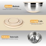 Tigelas de mistura com conjunto de tampas, 6 tigelas de mistura de aço inoxidável com 3 acessórios de ralador, tamanho 5, 4,5, 3,5, 2,1, 1,5, 1,1, 0,7 QT - Imagem 5