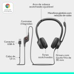 Headset com fio USB Logitech H390 com Almofadas Confortáveis, Controles de Áudio Integrado e Microfone com Redução de Ruído - Preto - Imagem 8