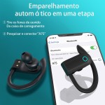 Fone de Ouvido com bateria de longa duração, Bluetooth Esportivo, Gancho de Orelha, com Microfone, Display Digital, Estojo de Carregamento, Preto - Imagem 4