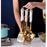 Conjunto de sete peças de utensílios de cozinha de aço inoxidável (ouro branco) - Imagem 4