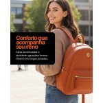 Mochila Feminina Luxo Monogramada Estilo Grife Internacional Alças Confortáveis Ajustáveis Zíper Dourado Espaço Interno Grande Bolsa Casual, Trabalho e Passeio - Imagem 3