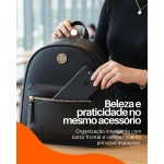 Mochila Feminina Luxo Monogramada Estilo Grife Internacional Alças Confortáveis Ajustáveis Zíper Dourado Espaço Interno Grande Bolsa Casual, Trabalho e Passeio - Imagem 6