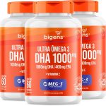 Ultra Omega 3, DHA 1000MG + EPA 400MG, Certificado Meg-3, 60 Cápsulas, Bigens (Kit 3, Com Vitamina E)