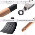 Conjunto de Utensílios de Cozinha em Silicone e Cabo de Madeira, Kit 12 peças, Antiaderente, Resistente ao Calor (Cinza) - Imagem 3