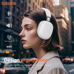 Basike Fones de Ouvido Sem Fio, Headphone Bluetooth on-ear com Microfone, ANC Cancelamento do Ruído, Até 50 Horas de Música, HQ001B (Branco) - Imagem 3
