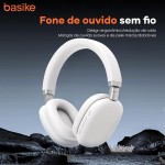 Basike Fones de Ouvido Sem Fio, Headphone Bluetooth on-ear com Microfone, ANC Cancelamento do Ruído, Até 50 Horas de Música, HQ001B (Branco) - Imagem 7
