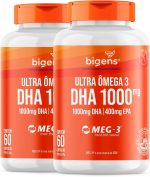Ultra Omega 3, DHA 1000MG + EPA 400MG, Certificado Meg-3, 60 Cápsulas, Bigens (Kit 2, Sem Vitamina E)