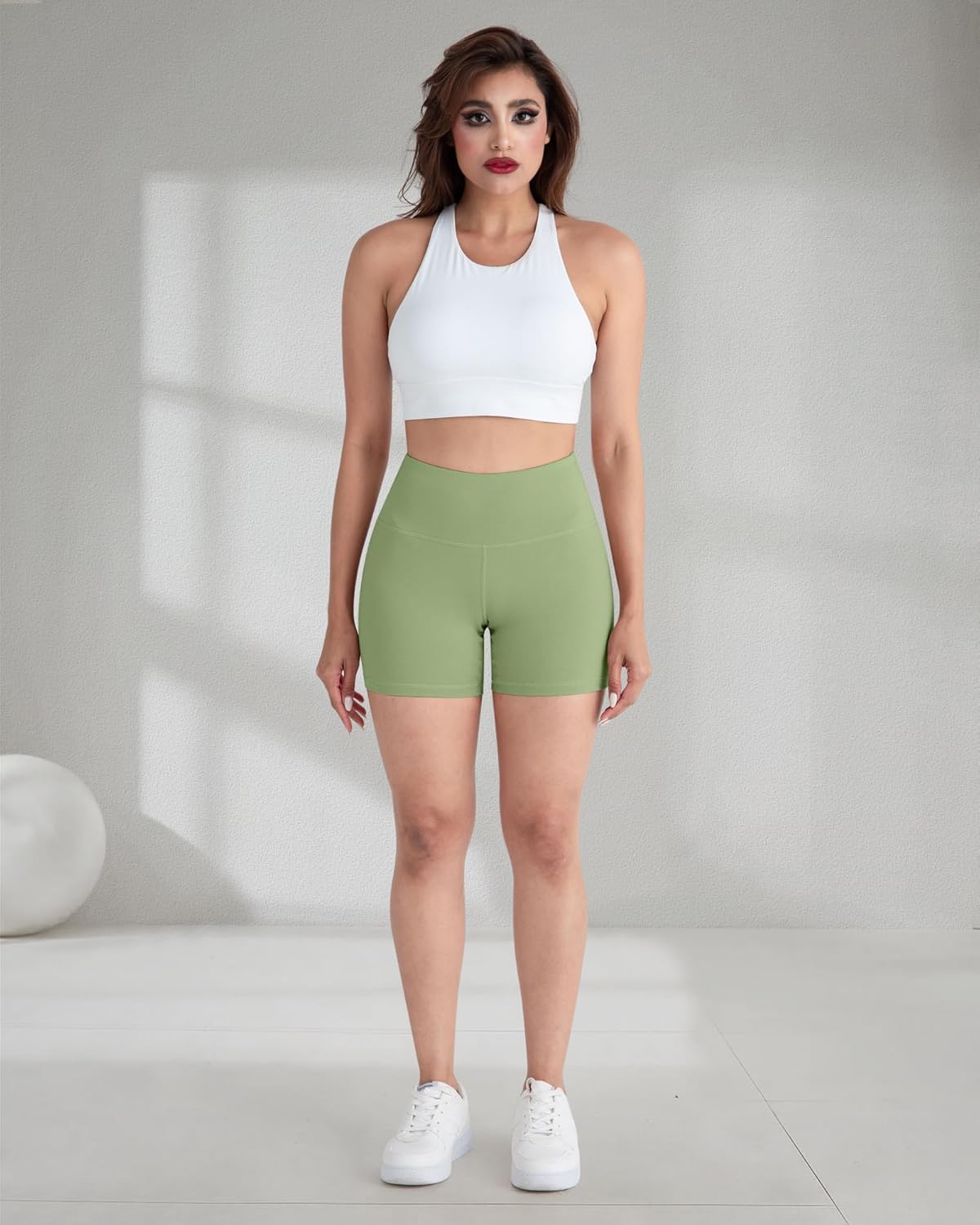 Short feminino de ioga para motociclista – 12,7 cm de cintura alta, controle de barriga, treino, corrida, elastano - Imagem 3