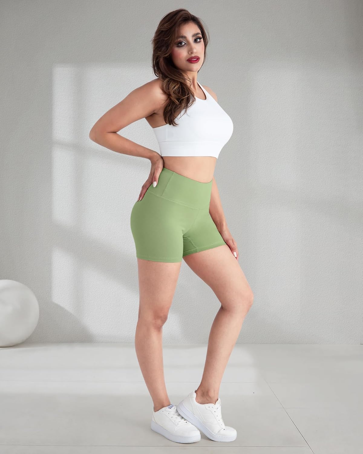 Short feminino de ioga para motociclista – 12,7 cm de cintura alta, controle de barriga, treino, corrida, elastano - Imagem 4