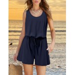 Macacão feminino de verão, casual, sem mangas, solto, shorts com cinto, roupas com bolsos - Imagem 3