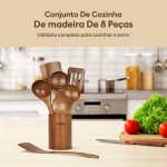 Kit 8 Colheres de Pau para Cozinha Madeira Premium Resistente Impactos e Calor - Imagem 3