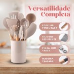 Conjunto de Utensílios de Cozinha, 12 Peças, Silicone e Madeira, Design Ergonômico, Antiderente e Resistente ao calor (Caqui) - Imagem 4