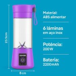 Liquidificador Portatil Recarregavel USB 6 Laminas 380ml Ideal para Sucos Vitaminas e Shakes (rosa) - Imagem 5