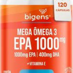 Mega Omega 3, EPA 1000mg - DHA 400mg, com vitamina E, Certificado Meg-3, 120 cápsulas, Bigens