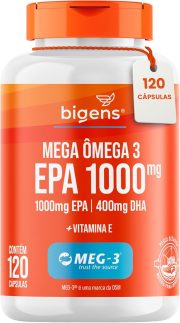 Mega Omega 3, EPA 1000mg - DHA 400mg, com vitamina E, Certificado Meg-3, 120 cápsulas, Bigens
