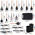 Utensilios Para Cozinha Silicone Kit 19 Peças Cabo Madeira Conjunto Completo Espátula Concha Colher Jogo Suporte Faca Antiaderente Tabua Tesoura Faqueiro PREMIUM (Preto) - Imagem 7