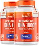 Ultra Omega 3, DHA 1000MG, EPA 400mg, com vitamina E - Certificado MEG-3, 120 Cápsulas, Bigens, Kit 2x