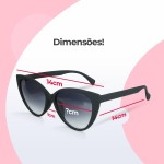 Óculos sol feminino gatinho + case presente preto original estiloso delicado moda - Imagem 3