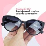Óculos sol feminino gatinho + case presente preto original estiloso delicado moda - Imagem 7