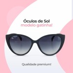 Óculos sol feminino gatinho + case presente preto original estiloso delicado moda - Imagem 9