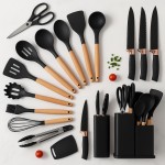 Utensilios Cozinha Silicone | Kit 19 Pecas Completo | Espatulas Pegadores, Colheres e Tabua de Corte | Para Cozinhar Assar e Servir | Resistente Calor Seguranca | Praticidade e Estilo (Preto) - Imagem 3