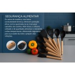Utensilios Cozinha Silicone | Kit 19 Pecas Completo | Espatulas Pegadores, Colheres e Tabua de Corte | Para Cozinhar Assar e Servir | Resistente Calor Seguranca | Praticidade e Estilo (Preto) - Imagem 5