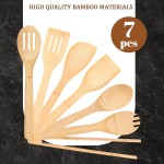 Conjunto de utensílios de madeira para cozinhar, 7 peças, utensílios de cozinha de bambu, espátulas, colheres, pinças para mexer, servir, misturar, degustar - Imagem 3