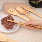 Conjunto de utensílios de madeira para cozinhar, 7 peças, utensílios de cozinha de bambu, espátulas, colheres, pinças para mexer, servir, misturar, degustar - Imagem 6