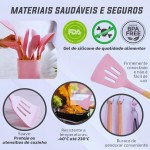 Kit Completo com 12 Peças Utensílios de Cozinha em Silicone com Cabo de Madeira Antiaderentes e Resistentes ao Calor (Preto) - Imagem 4