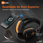 Basike Fones De Ouvido Sem Fio, Headphone Bluetooth on-ear com Microfone, Até 50 Horas de Música, HQ182B (Laranja Preto) - Imagem 3