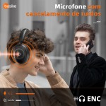 Fone de Ouvido Bluetooth, Basike BT21 Headphone Bluetooth, Redução de Ruído do ANC com Microfone, Certificação Hi-Pure Audio, 30 Horas de Duração da Bateria (Preto) - Imagem 3