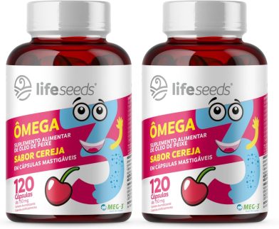 Ômega 3 Mastigável Sabor Cereja Epa Dha - Certificação Internacional MEG-3 – 2 Potes – 240 Cápsulas