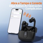 Fone de Ouvido Bluetooth 5.4, 40H de Reprodução, Intra-Auricular Esportivo com Microfone, Display LED, Cancelamento de Ruído, IPX5, True Wireless Estéreo para Android e IOS (Preto) - Imagem 4