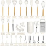 Kit 44 Colher de Silicone Utensilios para Cozinha Cabos de Madeira Resistente ao Calor C/Ralador Para Panelas Antiaderente - Imagem 5