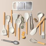 Kit 44 Colher de Silicone Utensilios para Cozinha Cabos de Madeira Resistente ao Calor C/Ralador Para Panelas Antiaderente - Imagem 7