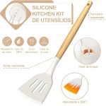 Kit 44 Colher de Silicone Utensilios para Cozinha Cabos de Madeira Resistente ao Calor C/Ralador Para Panelas Antiaderente - Imagem 8