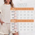 Conjunto feminino listrado de 2 peças, camiseta casual de manga curta e shorts de cintura elástica com bolsos - Imagem 5