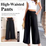 Calça feminina de linho de perna larga - Calça rodada de cintura alta com bolsos - Imagem 3
