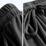 Calça feminina de linho de perna larga - Calça rodada de cintura alta com bolsos - Imagem 5