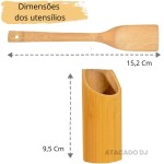 Kit de Utensílios de Cozinha em Bambu, 4 Peças, Espátula Reta, Espátula Arredondada, Garfo e Colher - Imagem 4