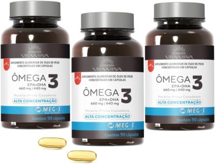 Ômega 3 do Canadá Alta Concentração EPA DHA 1.100mg Certificado MEG-3-270 cápsulas - 3 potes