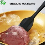 Kit 3 Utensílios de Cozinha em Silicone Espátula Colher e Concha Premium Antirriscos Maleáveis Duráveis e Livres de BPA Ideais para Panelas Antiaderentes Preto 27cm - Imagem 5