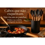 Kit Completo 12 Utensílios de Cozinha Silicone e Cabo de madeira Resistente ao calor Antiaderente Tamanho ideal para uso diário BPA Free (CINZA) - Imagem 3
