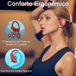 H'MASTON Fone de Ouvido Sem Fio Esportivo Fone BLuetooth 5.3 Tws Cancelamento de Ruído Com Microfone e Led Display Compatível com Sumsung (Clássico-RS-53, Vermelho) - Imagem 4