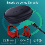 H'MASTON Fone de Ouvido Sem Fio Esportivo Fone BLuetooth 5.3 Tws Cancelamento de Ruído Com Microfone e Led Display Compatível com Sumsung (Clássico-RS-53, Vermelho) - Imagem 5