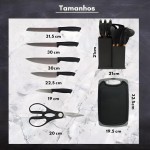 Kit 19 Peças Utensilios Cozinha Silicone Com Facas Antiaderente Cabo De Madeira Tratada Kit Com Colher Concha Espatula Pegador Tesoura Tabua - Jogo Completo Premium Branco Marmore. - Imagem 6