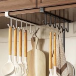 Pacote com 2 suportes brancos de gancho para utensílios de cozinha – Design com vários ganchos para panelas, panelas, utensílios e organização de toalhas - Imagem 6