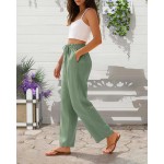 Calça feminina de perna larga casual solta leve com cordão - Imagem 3