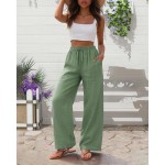 Calça feminina de perna larga casual solta leve com cordão - Imagem 4